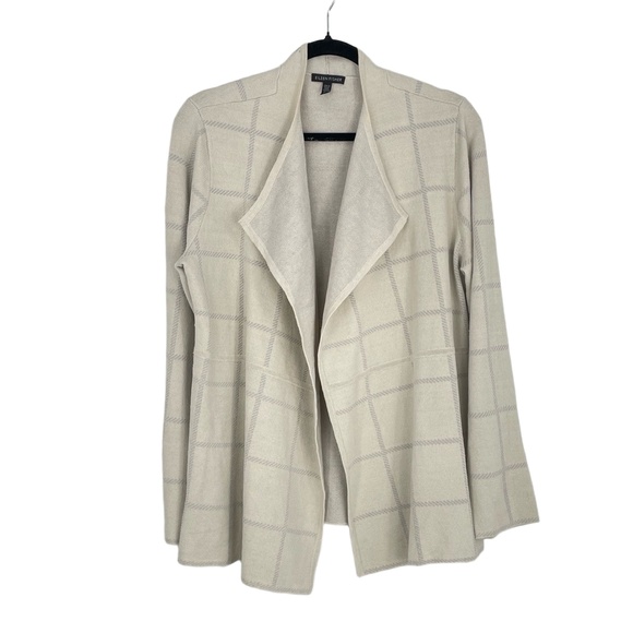 Eileen Fisher Sweaters - Eileen Fisher Women's Off White Plaid Linen Blend Open Front Cardigan Size L